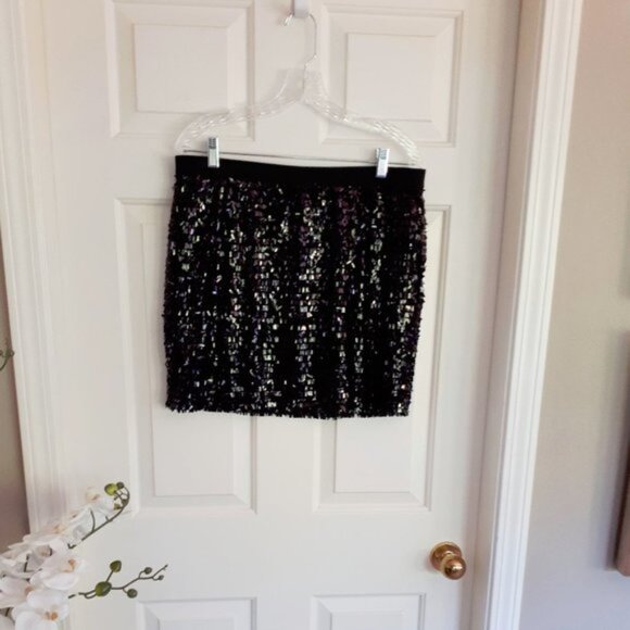 NWOT Joe Fresh black sequin mesh mini skirt XL - Picture 5 of 10